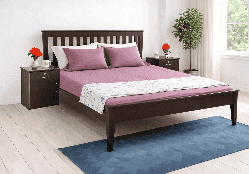 Solid Wood Double Bed, Mattress 6" and Bedside Table Combo